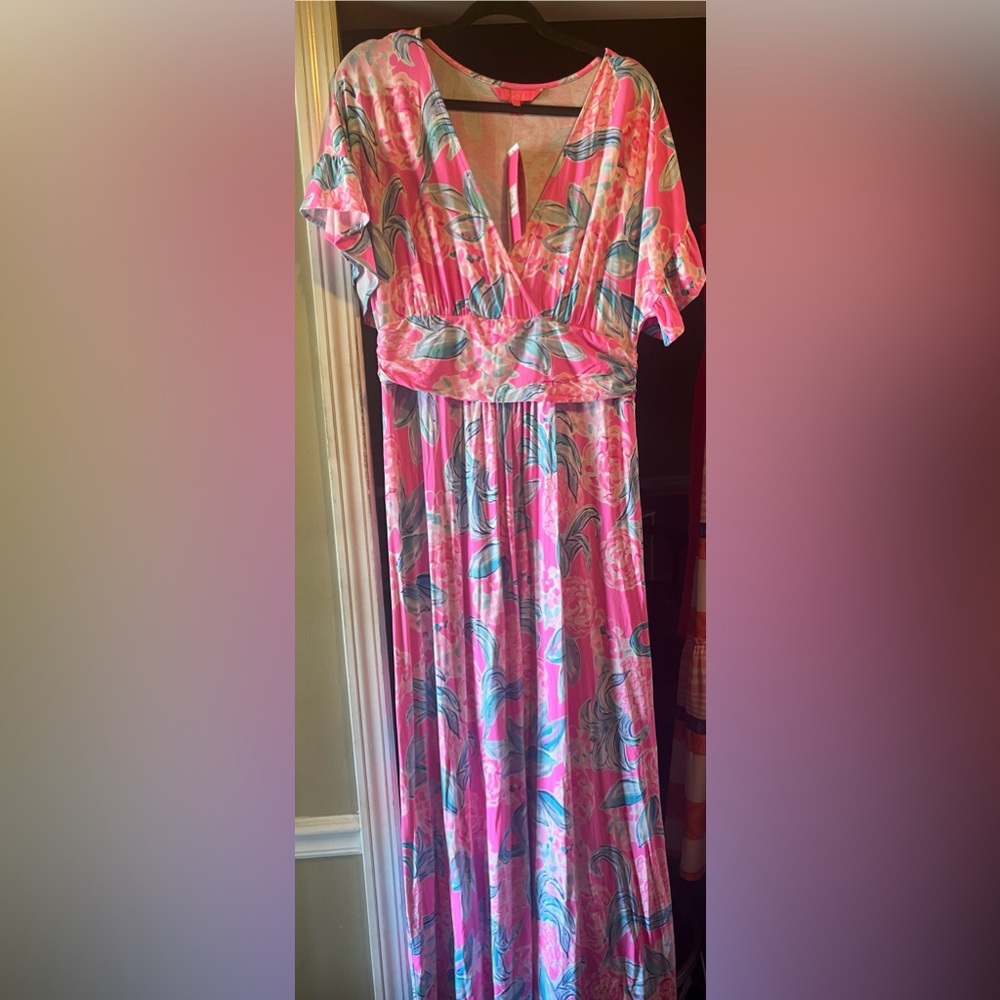NWT Lilly Pulitzer Jessi maxi  in Prosecco Pin Pinking Positive XL